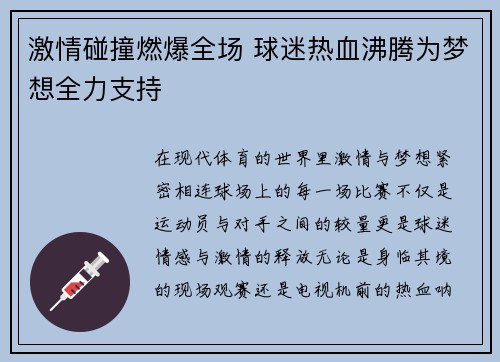 激情碰撞燃爆全场 球迷热血沸腾为梦想全力支持